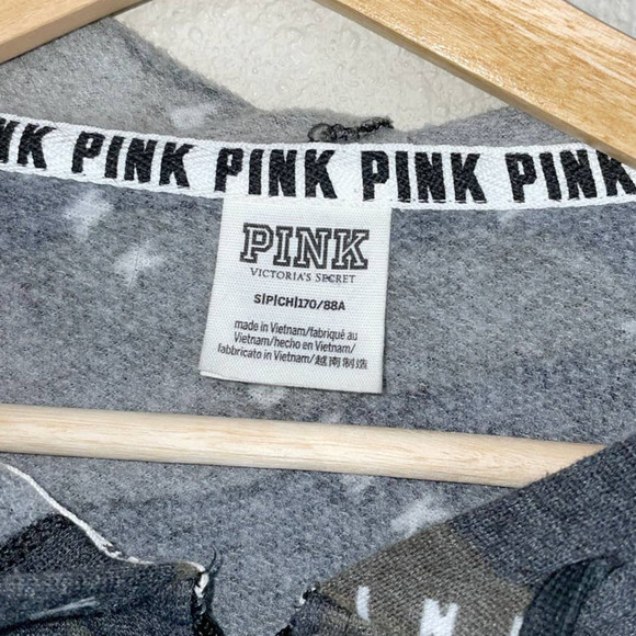 Pink Zip Up Hoodie Womens Small S Camouflage White Logo Print Kangaroo Pockets - Picture 8 of 12